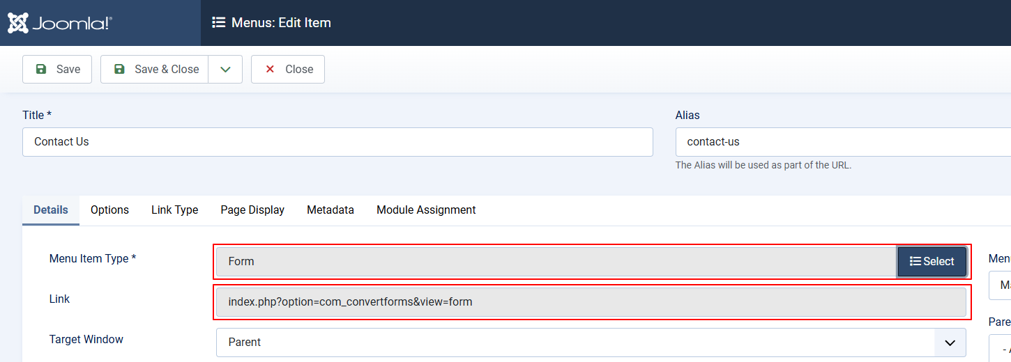 Setted "Convert Forms" to Menu Item Type Setted "Convert Forms" to Menu Item Type