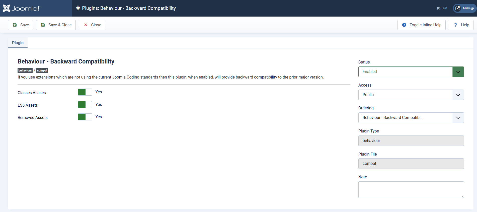 参考-Backward Compatibility Pluginの設定画面 参考-Backward Compatibility Pluginの設定画面