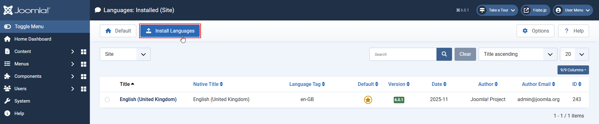 Install Languageをクリック