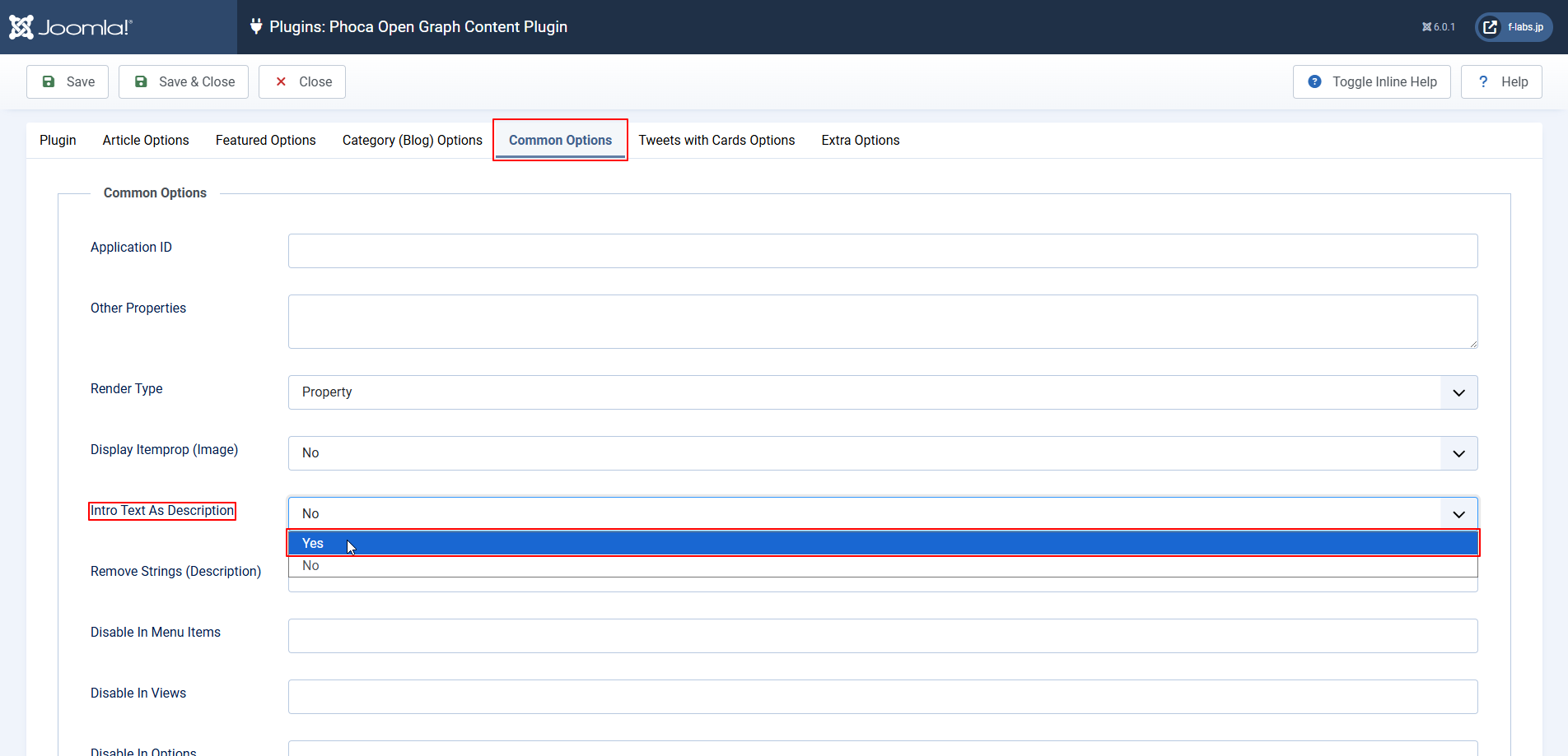 Intro Text As DescriptionをプルダウンからYesに変更します